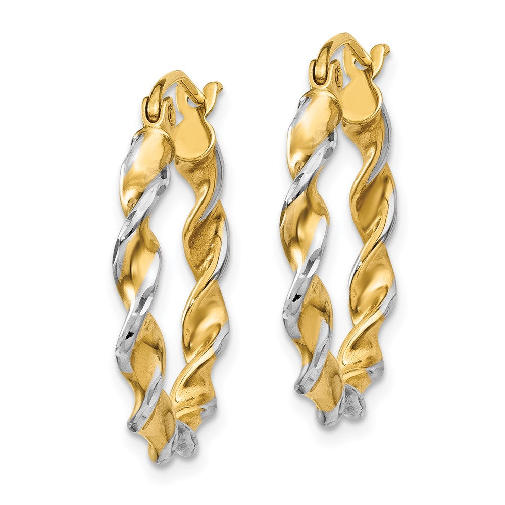 14K Two-Tone Gold Polished 2.75mm Fancy Twisted Hoop Earrings