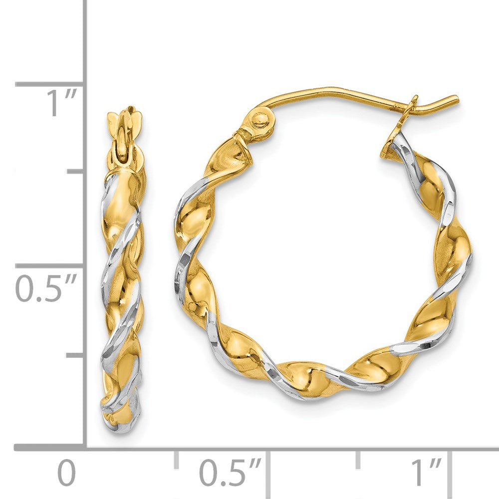 14K Two-Tone Gold Polished 2.75mm Fancy Twisted Hoop Earrings