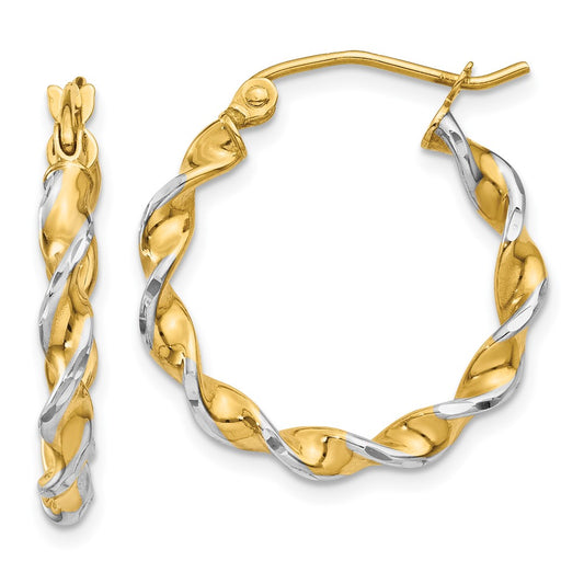 14K Two-Tone Gold Polished 2.75mm Fancy Twisted Hoop Earrings