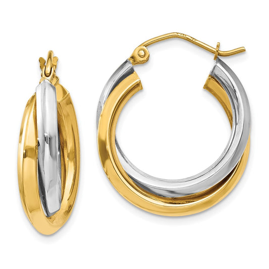 14K Two-Tone Gold Polished Double Hoop Earrings