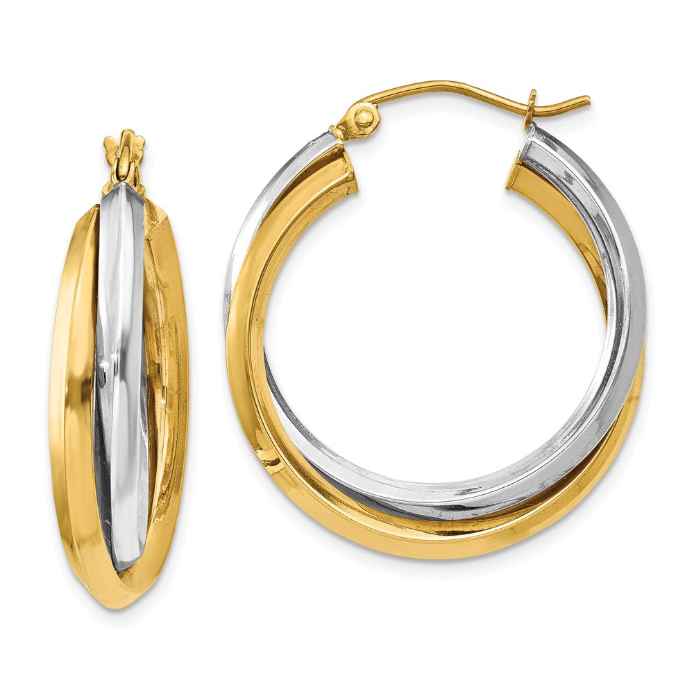 14K Two-Tone Gold Polished Double Hoop Earrings