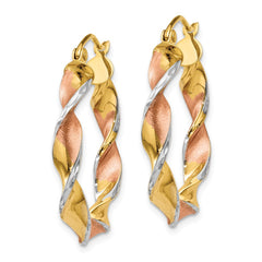 14K Tri-Color Gold Twisted Hoop Earrings