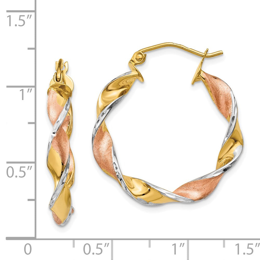 14K Tri-Color Gold Twisted Hoop Earrings