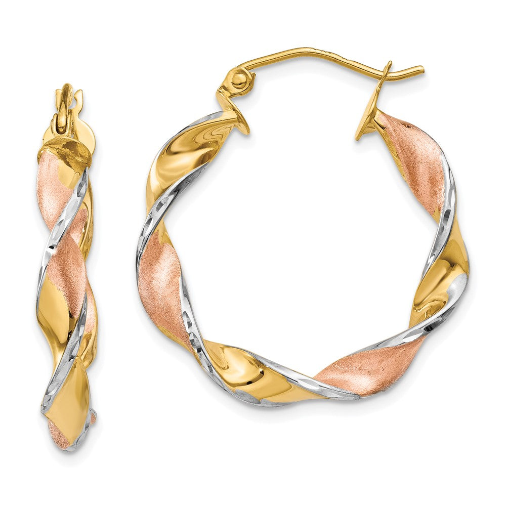 14K Tri-Color Gold Twisted Hoop Earrings