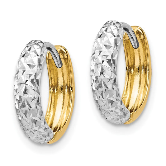 14K Two-Tone Gold Diamond-cut Hoop Earrings