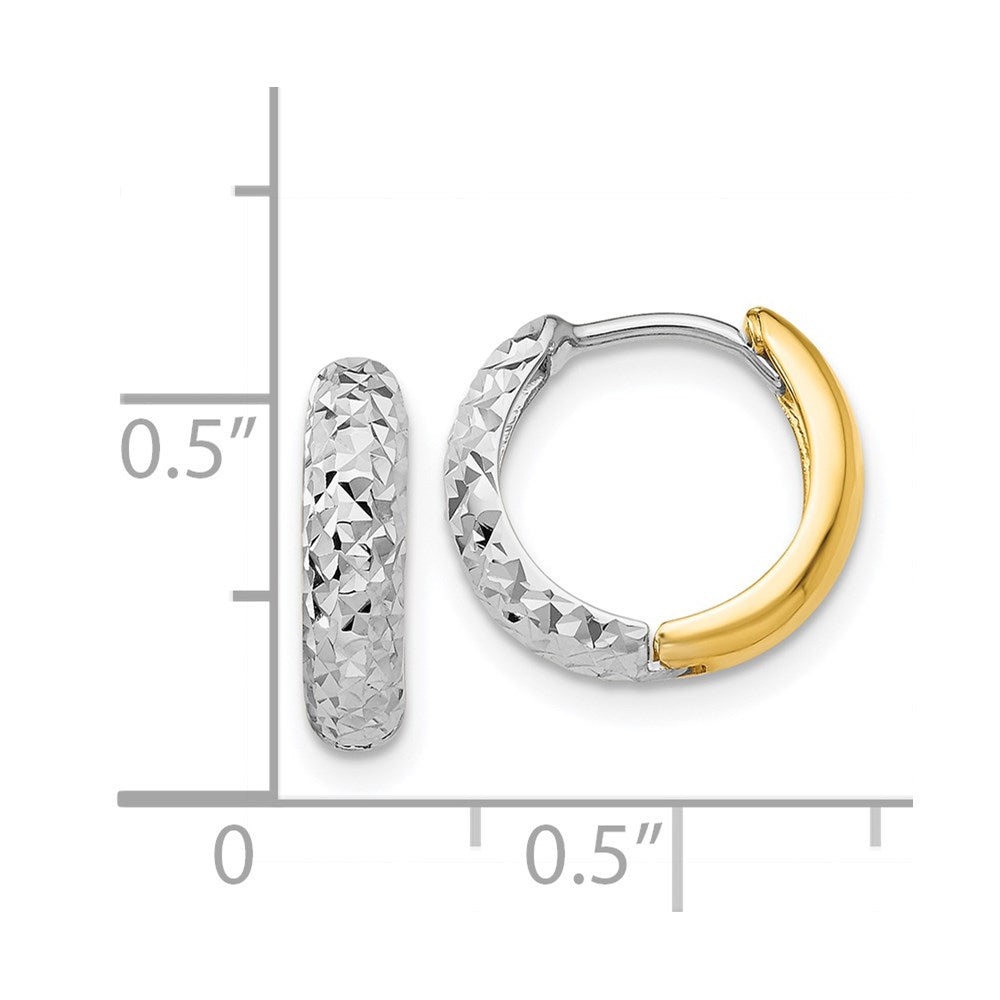 14K Two-Tone Gold Diamond-cut Hoop Earrings