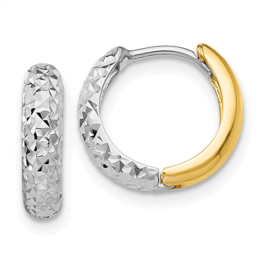 14K Two-Tone Gold Diamond-cut Hoop Earrings