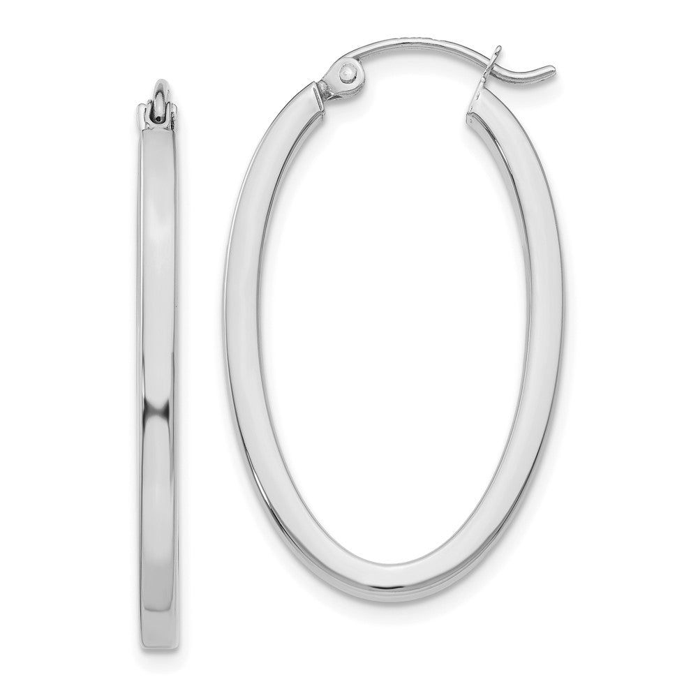 14K White Gold Oval Hoop Earrings