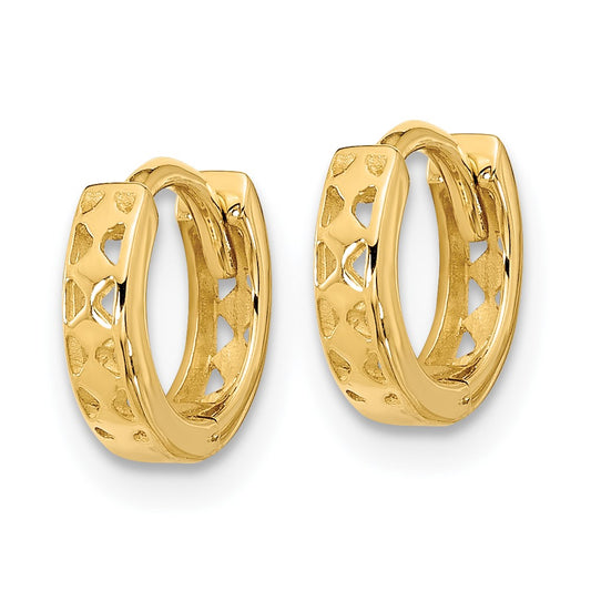 14K Yellow Gold Cut-out Design Hinged Hoop Earrings