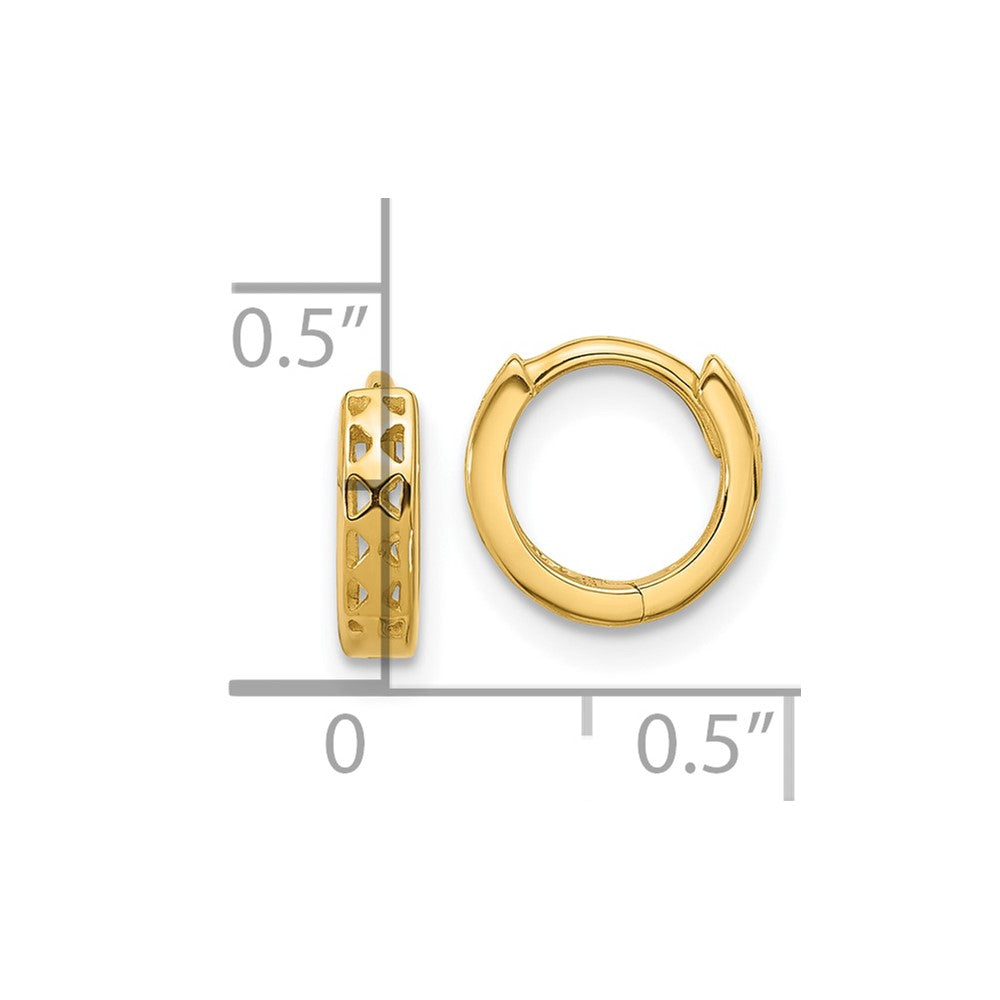 14K Yellow Gold Cut-out Design Hinged Hoop Earrings