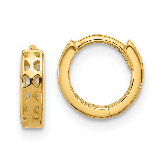 14K Yellow Gold Cut-out Design Hinged Hoop Earrings