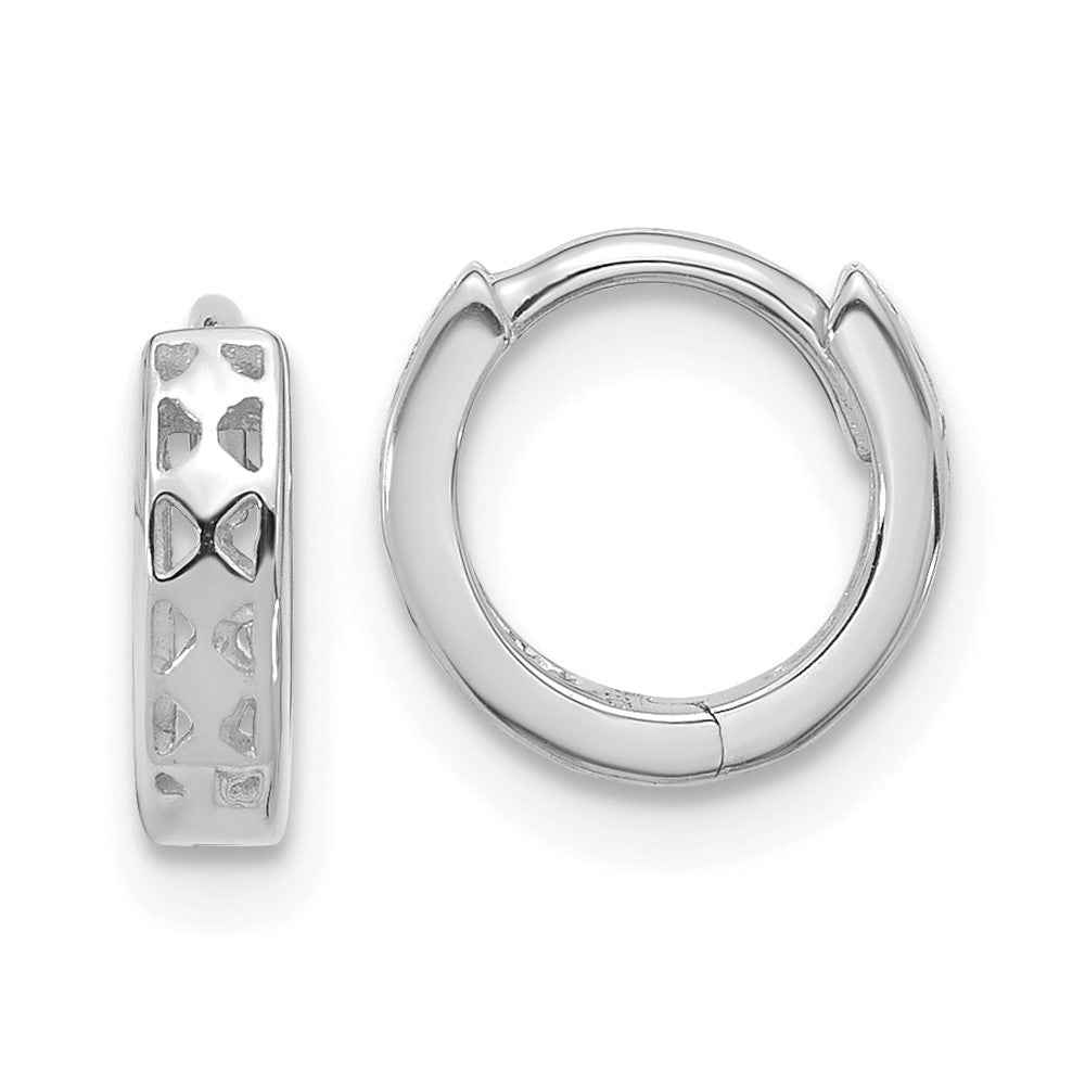 14K White Gold Cut-out Design Hinged Hoop Earrings