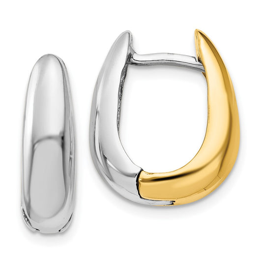 14K Two-Tone Gold U Shaped Hinged Hoop Earrings