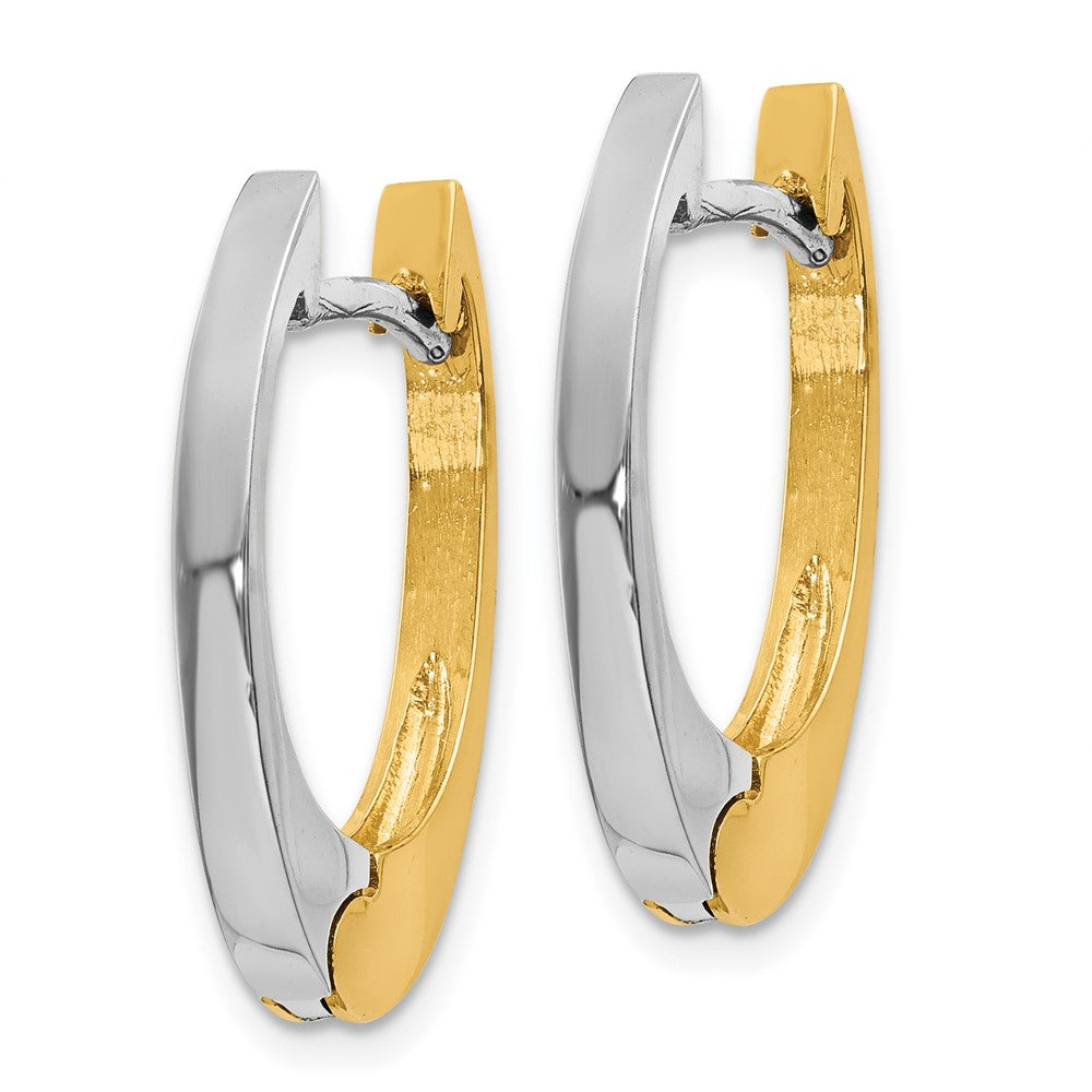 14K Two-Tone Gold V Shaped Hinged Hoop Earrings