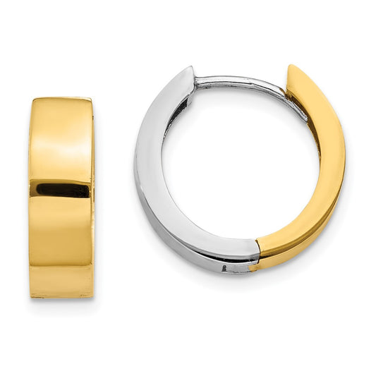14K Two-Tone Gold Round Hinged Hoop Earrings