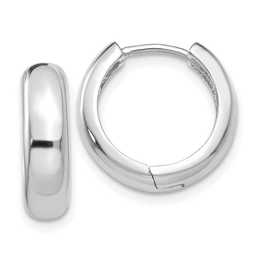 14K White Gold Round Hinged Hoop Earrings