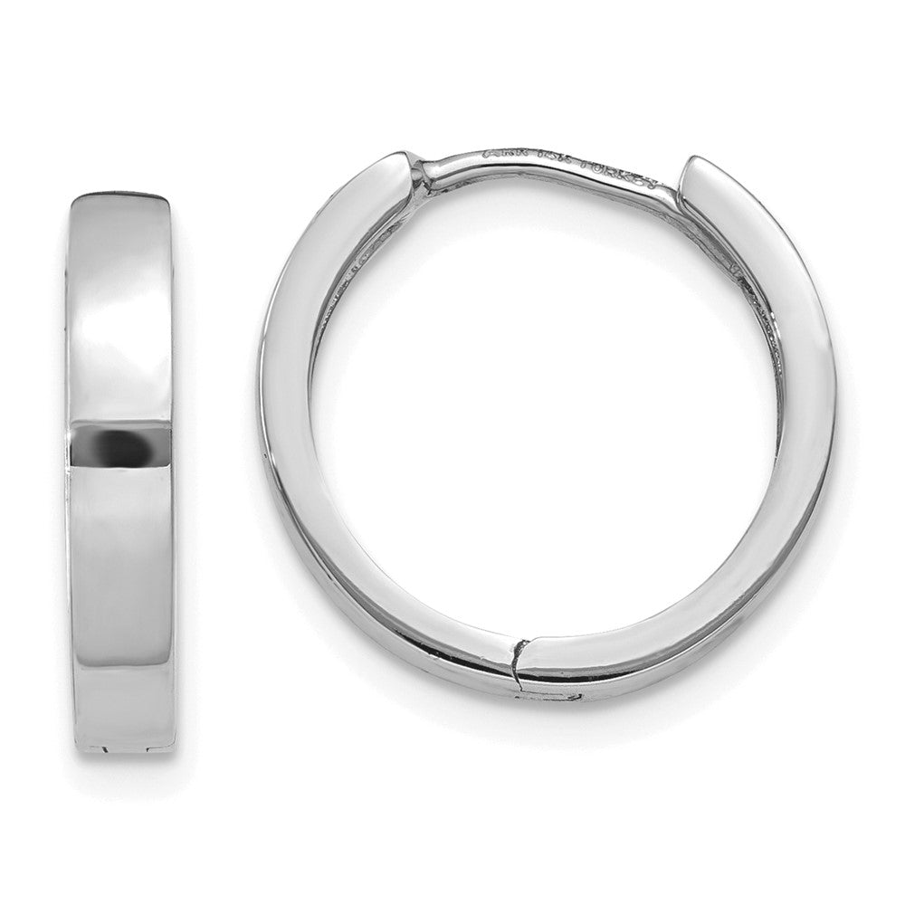 14K White Gold Round Hinged Hoop Earrings