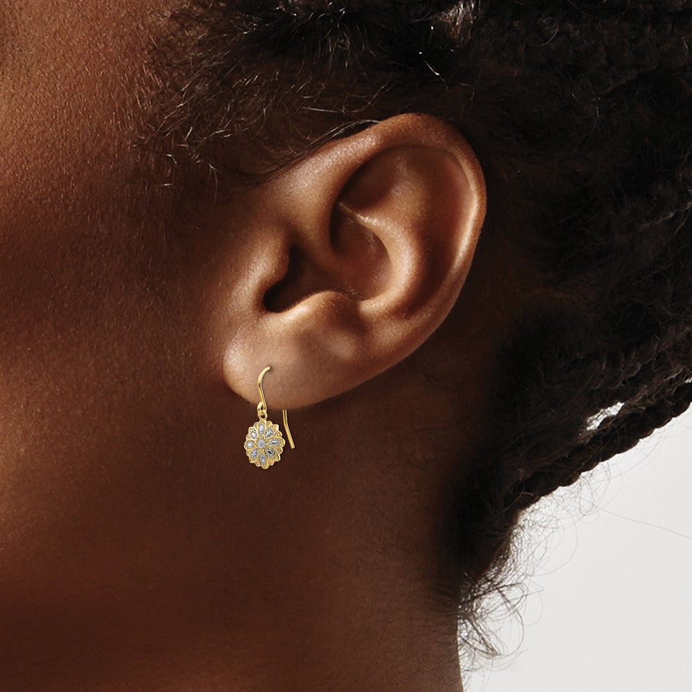 14K Two-Tone Gold Diamond-cut Polished Fancy Dangle Earrings