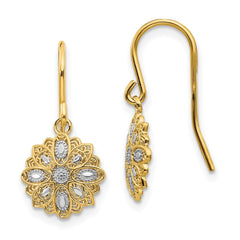 14K Two-Tone Gold Diamond-cut Polished Fancy Dangle Earrings