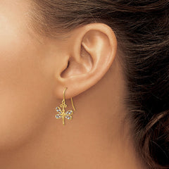 14K Two-Tone Gold Diamond-cut Dragonfly Shepherd Hook Earrings