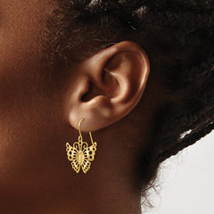 14K Yellow Gold Dangle Butterfly Shepherd Hook Earrings