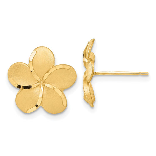 14K Yellow Gold Plumeria French Wire Earrings