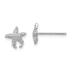14K White Gold Polished and Textured Starfish Post Earrings