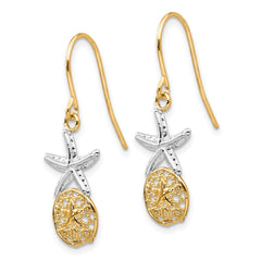 14K Two-Tone Gold Starfish with Sand Dollar Shepherd Hook Earrings