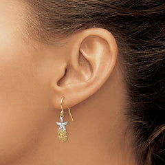 14K Two-Tone Gold Starfish with Sand Dollar Shepherd Hook Earrings