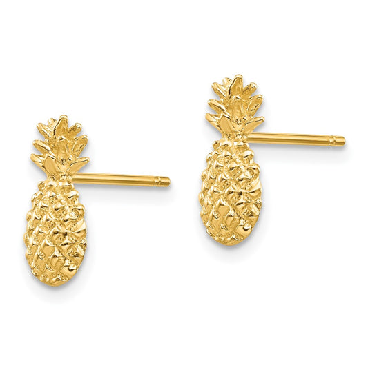 14K Yellow Gold Polished and Textured Pineapple Post Earrings