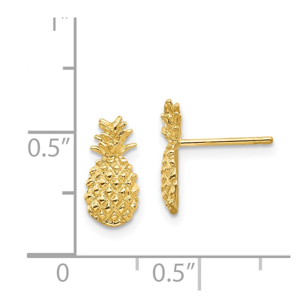 14K Yellow Gold Polished and Textured Pineapple Post Earrings