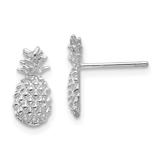 14K White Gold Polished and Textured Pineapple Post Earrings