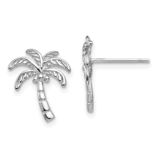 14K White Gold Palm Tree Post Earrings