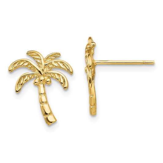 14K Yellow Gold Palm Tree Post Earrings