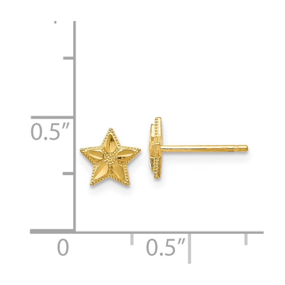 14K Yellow Gold Polished and Diamond-cut Star Post Earrings
