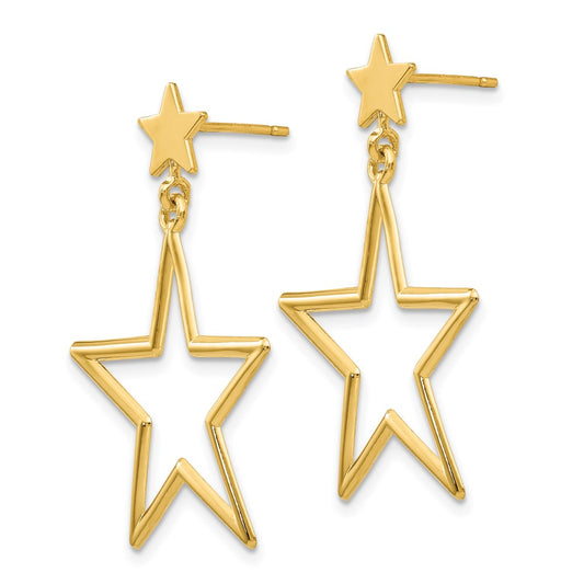 14K Yellow Gold Star Dangle Post Earrings