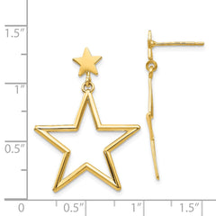 14K Yellow Gold Star Dangle Post Earrings