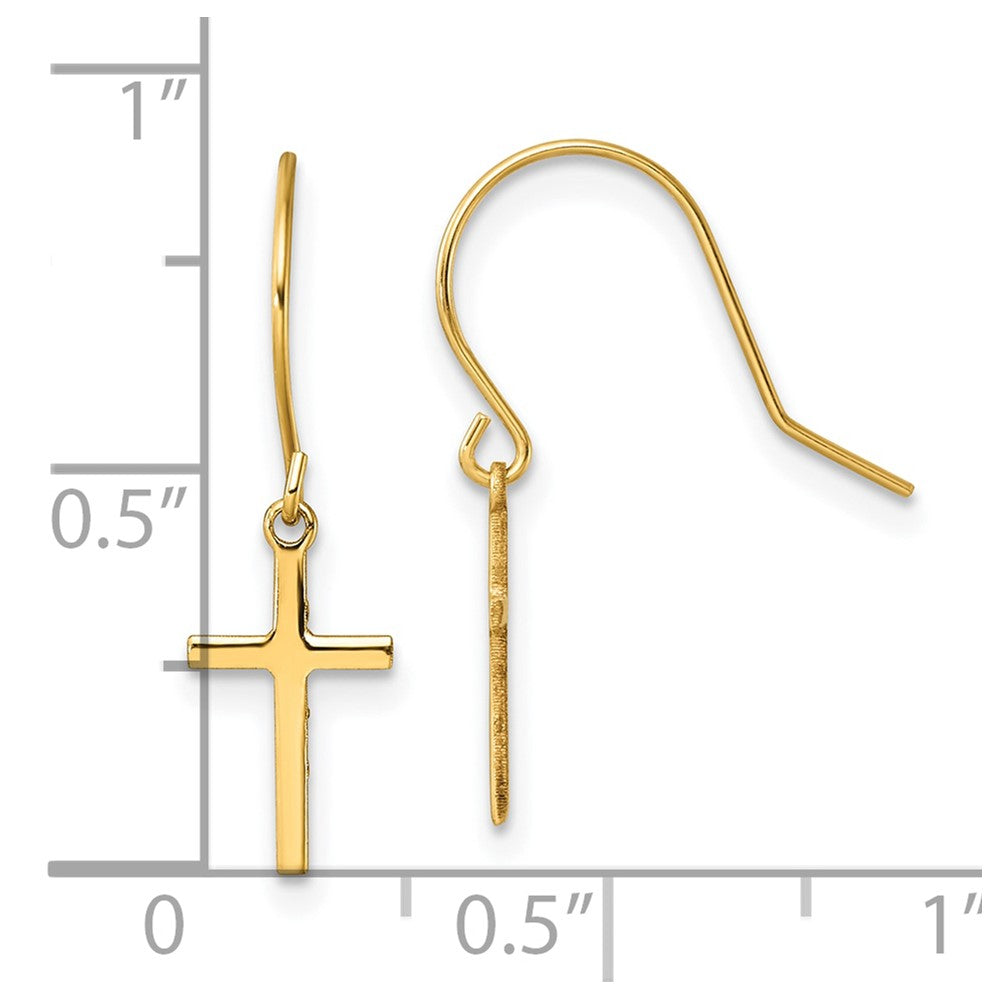 14K Yellow Gold Dangle Cross Shepherd Hook Earrings