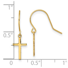 14K Yellow Gold Dangle Cross Shepherd Hook Earrings