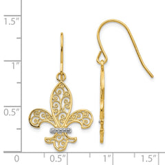 14K Two-Tone Gold Fleur de lis Shepherd Hook Earrings