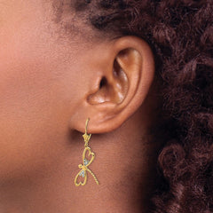14K Two-Tone Gold Diamond-cut Dragonfly Leverback Earrings