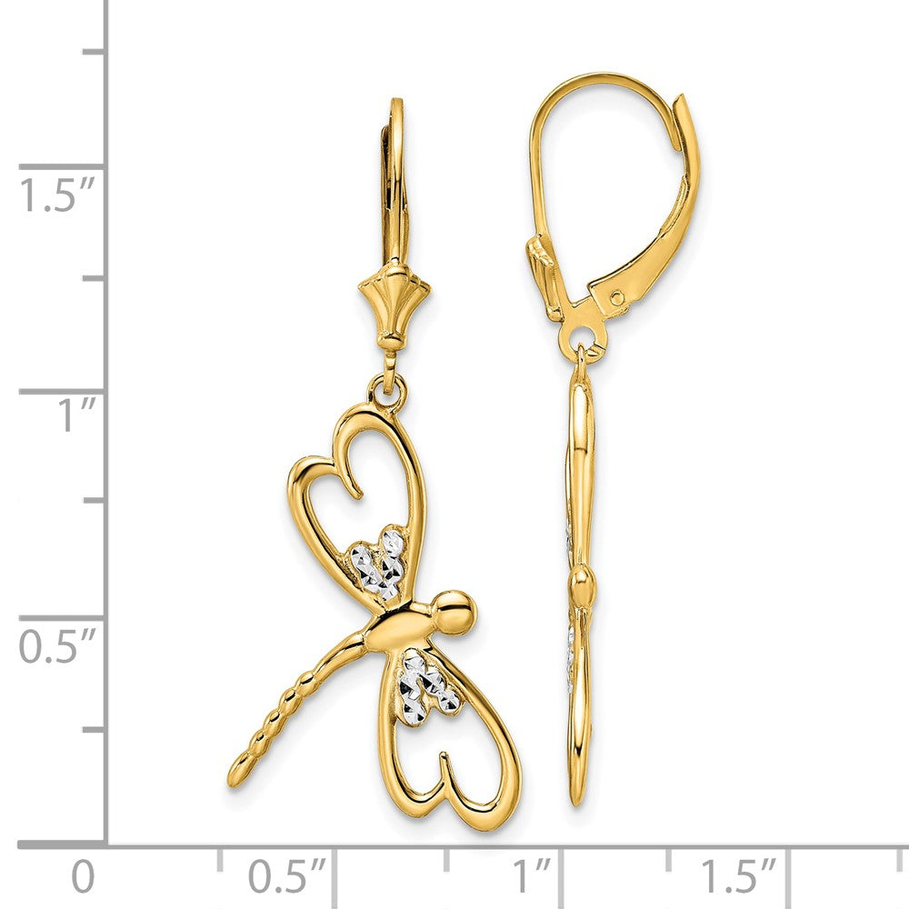 14K Two-Tone Gold Diamond-cut Dragonfly Leverback Earrings