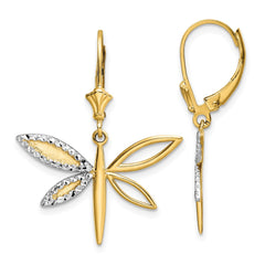 14K Two-Tone Gold Diamond-cut Dragonfly Leverback Earrings