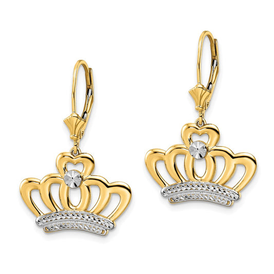 14K Two-Tone Gold Diamond-cut Crown Earrings