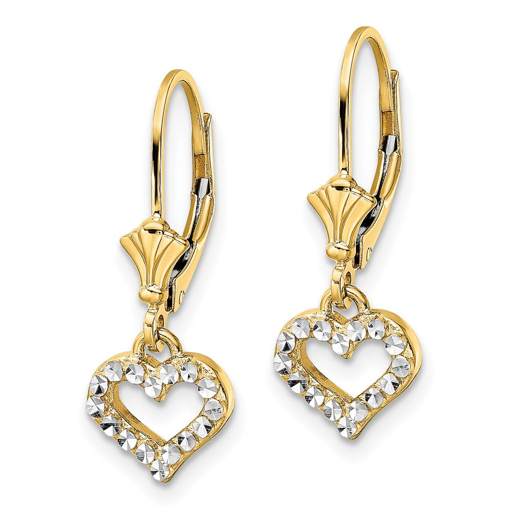 14K Two-Tone Gold Diamond-cut Heart Leverback Earrings