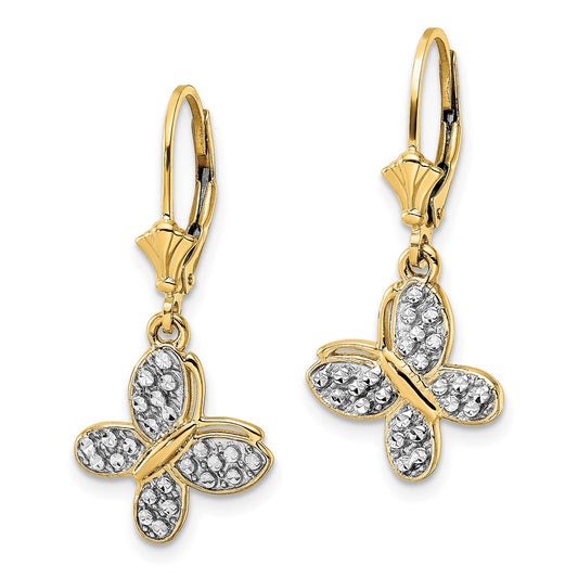14K Two-Tone Gold Diamond-cut Fancy Butterfly Earrings