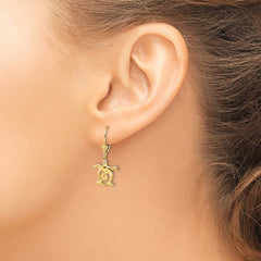 14K Two-Tone Gold Diamond-cut Floral Turtle Leverback Earrings