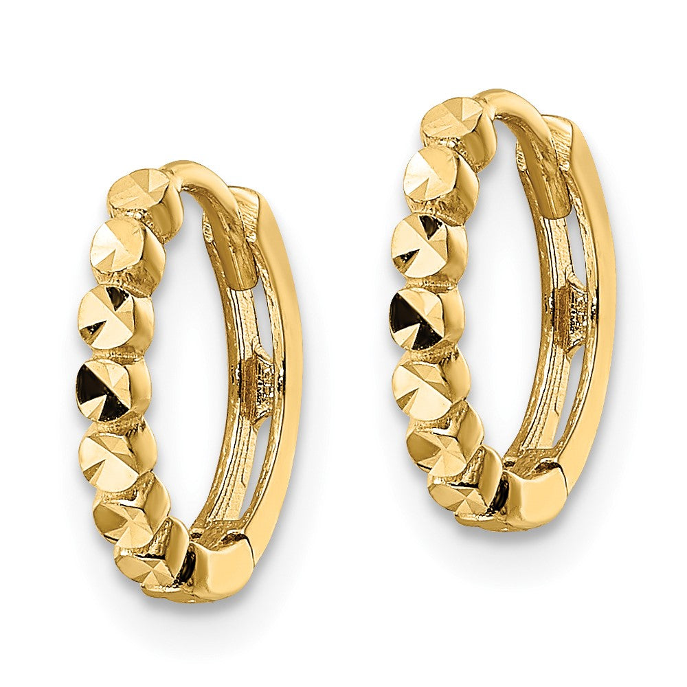 14K Yellow Gold Diamond-cut 2x12mm Hinged Hoop Earrings
