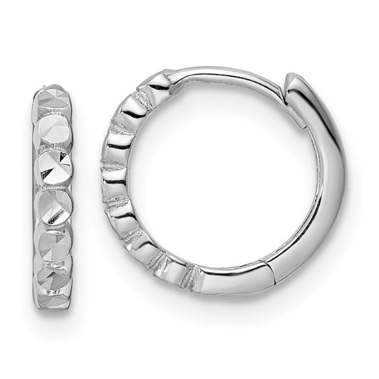 14K White Gold Diamond-cut 2x12mm Hinged Hoop Earrings