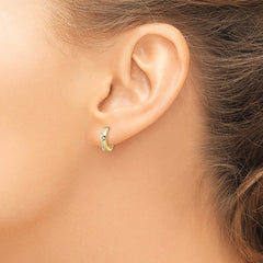 14K Two-Tone Gold Diamond-cut 3x12mm Hinged Hoop Earrings